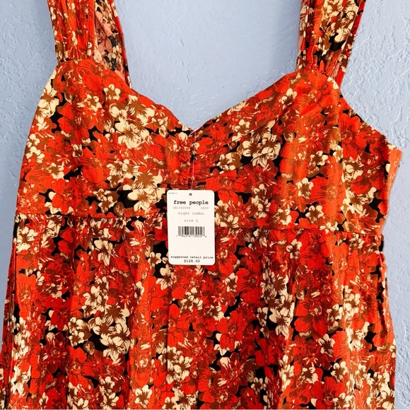 Free People Floral Pattern Play Mini Linen Dress Size Large - Picture 4 of 7